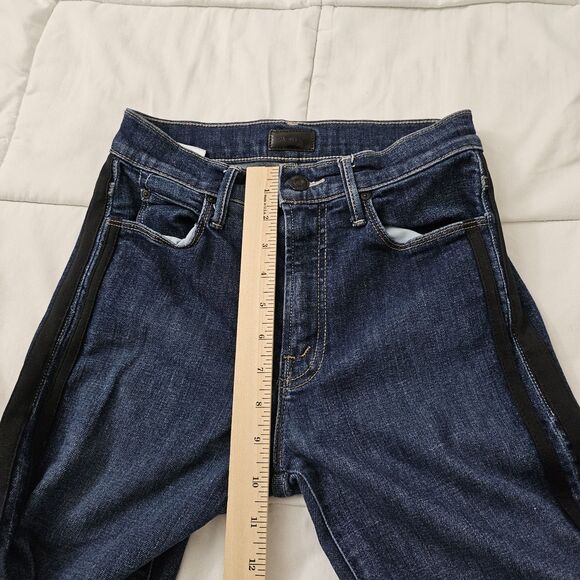 Mother Jeans 25 Blue Stunner Zip Ankle Step Fray Raw Hem Sweeping Racer Stretch - Picture 11 of 12